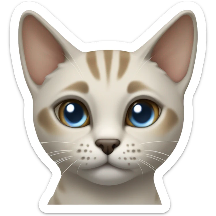 Thai breed adult cat with a light cream-brown body, dark gray nose and face, ears, and paws. sharp ears, and striking light blue eyes  sticker