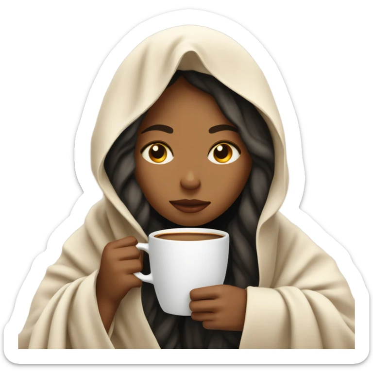 girl inside a blanket sipping coffee eyes closed sticker