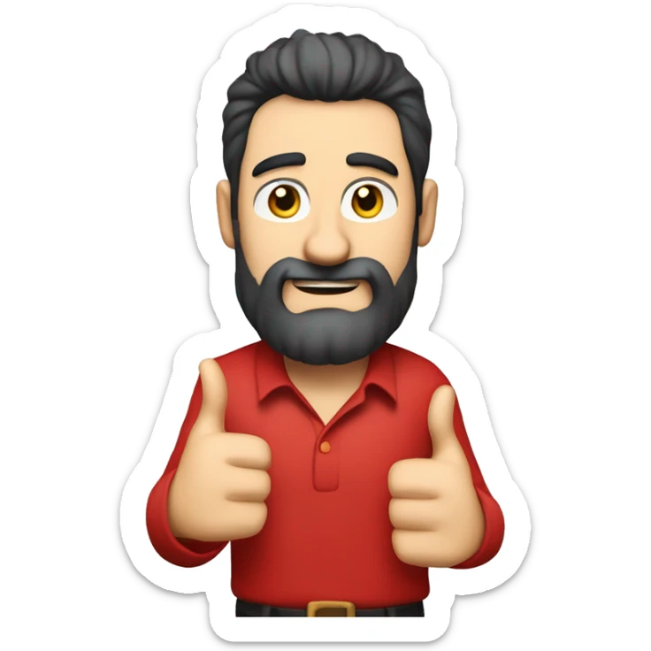 A middle-aged Caucasian man with a beard and spiky black hair wearing a red shirt giving a thumbs up gesture full body sticker
