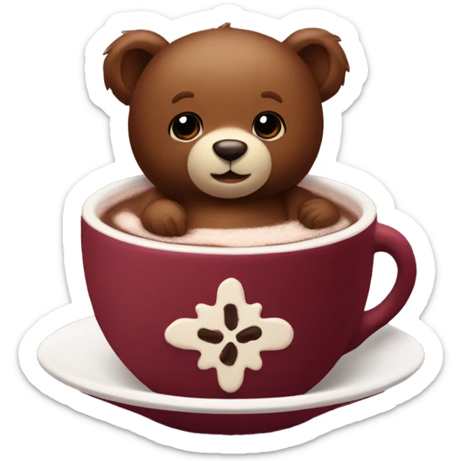 Baby bear inside of a cup of hot cocoa. Burgundy colored cup.  sticker