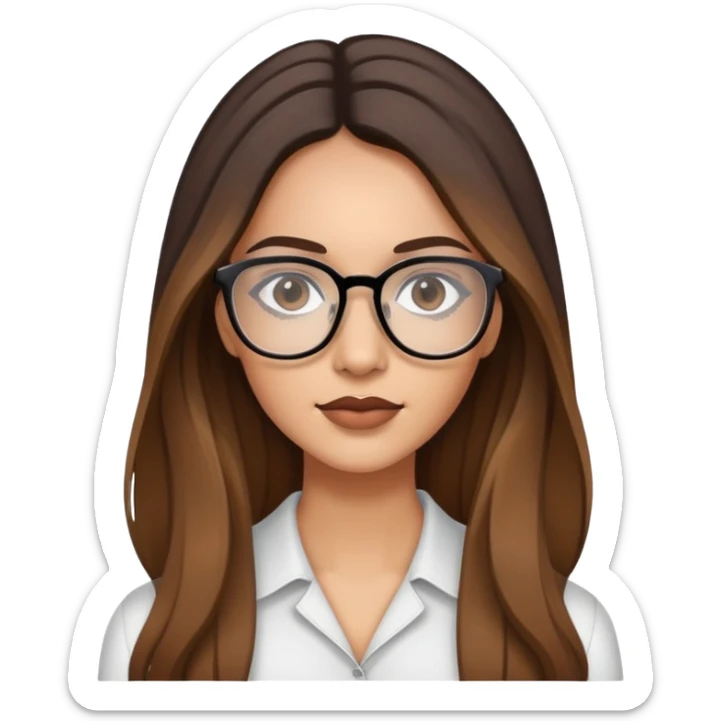 Light skinneda attractive Woman with dark roots brown  balayaged long hair and quadratic thin glasses sticker