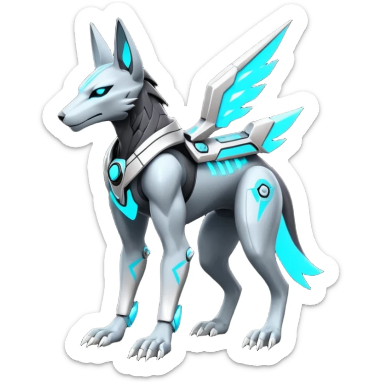 cyberpunk intricate neon glowing grey white futuristic cyborg-Anubis-Zeraora-Zoroark-fusion (full body) sticker