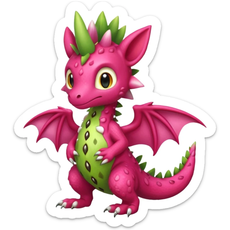 Dragonfruit-Strawberry-Kiwi-themed "Dutch Angel Dragon"-"Vernid"-"Trico"-furry-Fakémon-hybrid-creature (full body) sticker