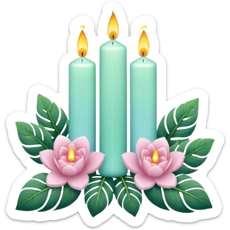 Aesthetic scenic romantic pastels beautiful gorgeous holy divine spiritual pretty elegant sparkly shiny scene of Candles, flowers, plants leaves, scenic aesthetic scenery sticker