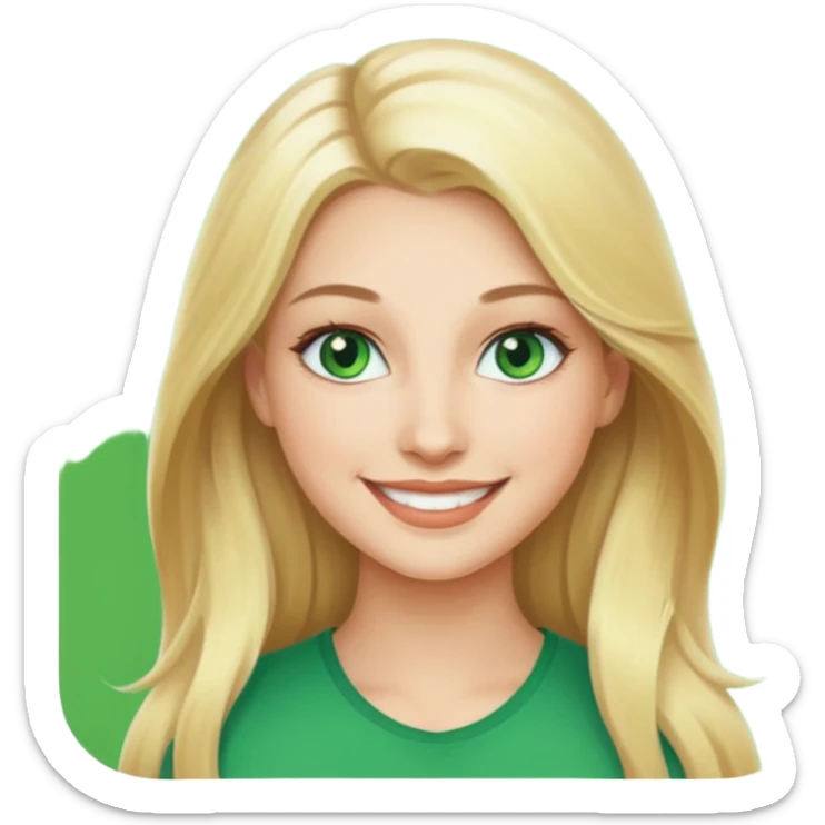 woman, long blond hair,green eyes, smiling sticker