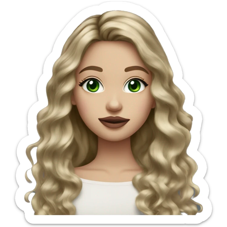 dark blonde balayage girl green eyes long hair pink lips rosy cheeks sticker