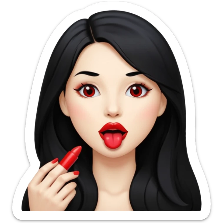 femme longs cheveux noire peau claire qui en tirant la langue sticker