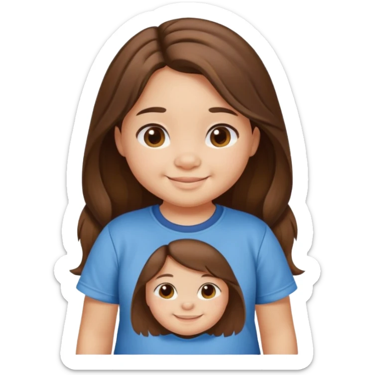 Une petite fille qui a des grosse joux qui est brune qui a les cheveux long et qui a un tee shirt stitch sticker