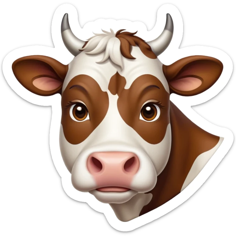 cinematic-noble-brown-and-white-cow-portrait-emoji,-poised-and-regal,-with-a-large,-sturdy-build-and-a-beautifully-patterned-hide-of-rich-brown-accented-by-crisp-white-patches,-deep-set-soulful-brown-eyes,-simplified-yet-sharp-and-sophisticated sticker