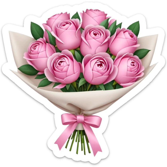 Bouquet of pink flower like rose and peony wrapped in white paper sticker