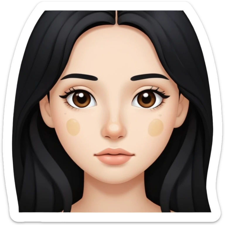 young woman with a pimple on her cheek, long black hair and natural makeup sticker
