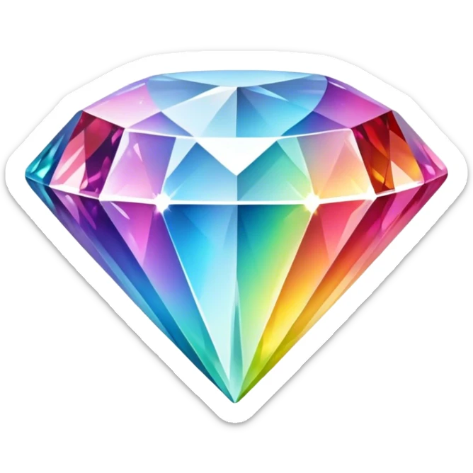 Cinematic Realistic Diamond Emoji, Brilliant and sparkling, with perfectly cut facets reflecting light in dazzling rainbows, resting upon a soft velvet background. The sharp, clean edges reflect light in every direction, creating a mesmerizing shine. Soft glowing outline, capturing the essence of timeless luxury and radiant beauty in a single, flawless diamond! sticker
