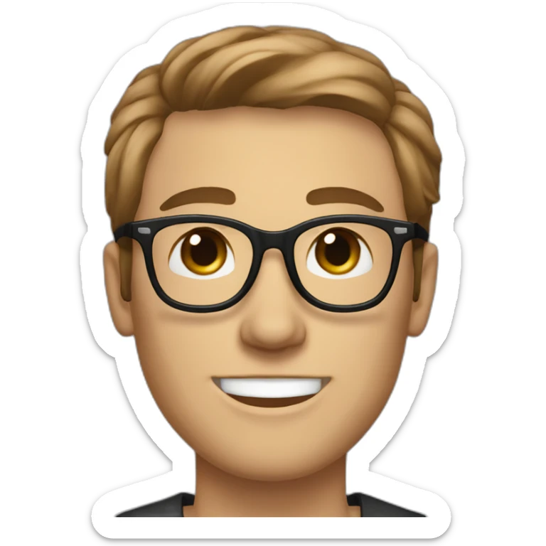 male caucausian designer with long brown hair and black rimmed glasses clean shaven sticker