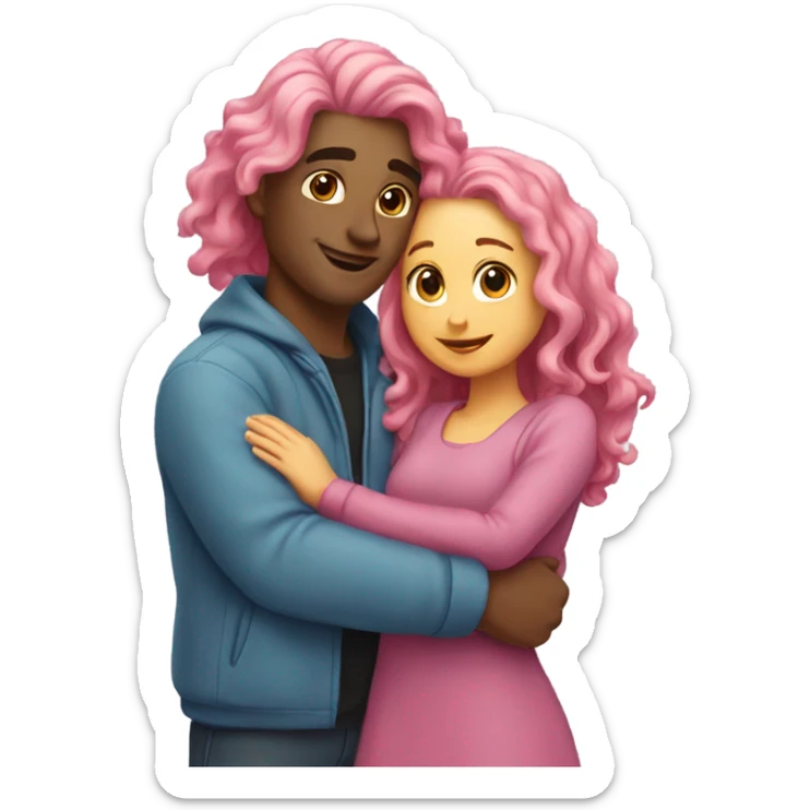 make a guy and a girl, they're hugging, the girl has pink long wavy hair. sticker
