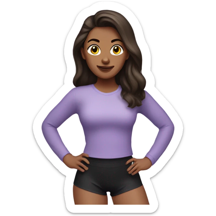 Brunette lady in lilac long sleeve shirt and black gym shorts sticker