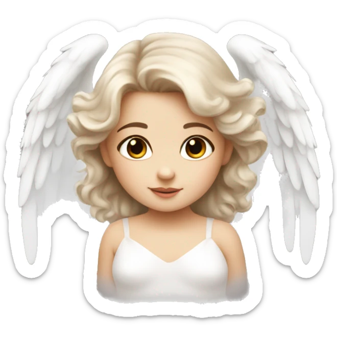 beautiful white baby angel with wings long brown hair eyelashes sticker