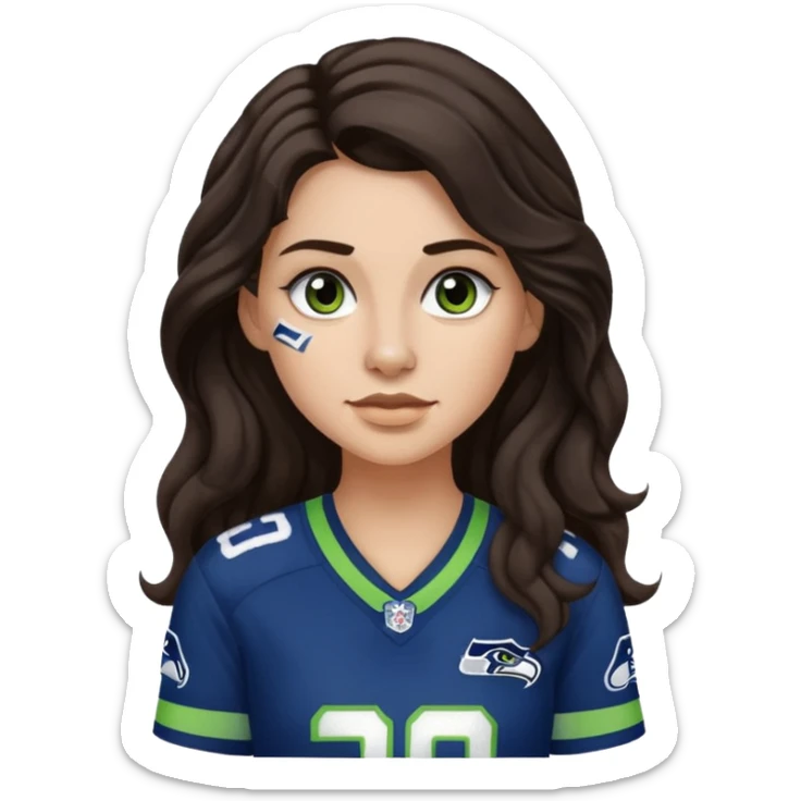 Long wavy Dark brown hair with small nose stud of seahawks fan women sticker