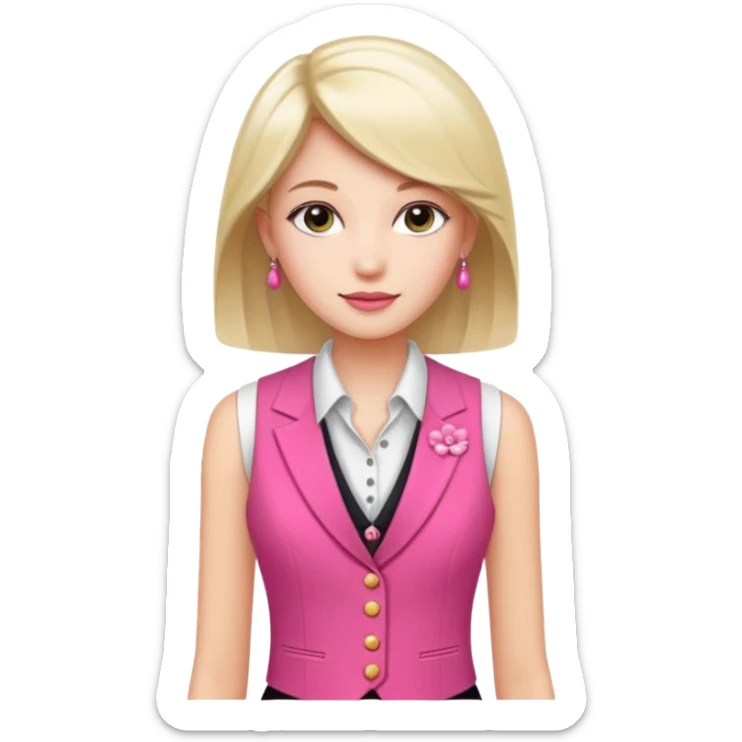 a stylish women’s vest, sleeveless, elegant and decorative design, in a bright pink color with small cute details, feminine and fancy look, no background sticker