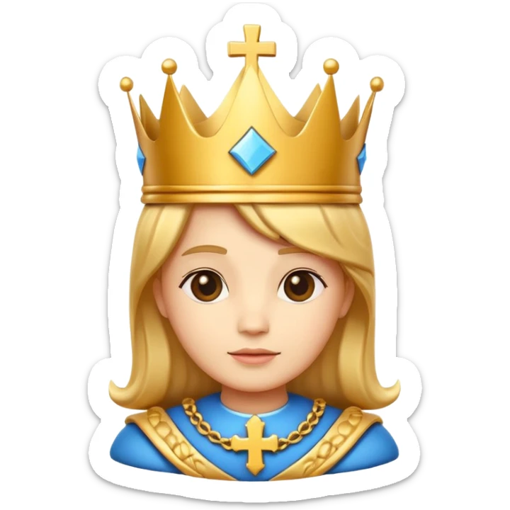 
cute chess king character icon, royal king crown, cross detail on top, 3D cartoon, glossy material, soft shadow, mobile game icon style, centered, clean background, no text, no watermark
 sticker