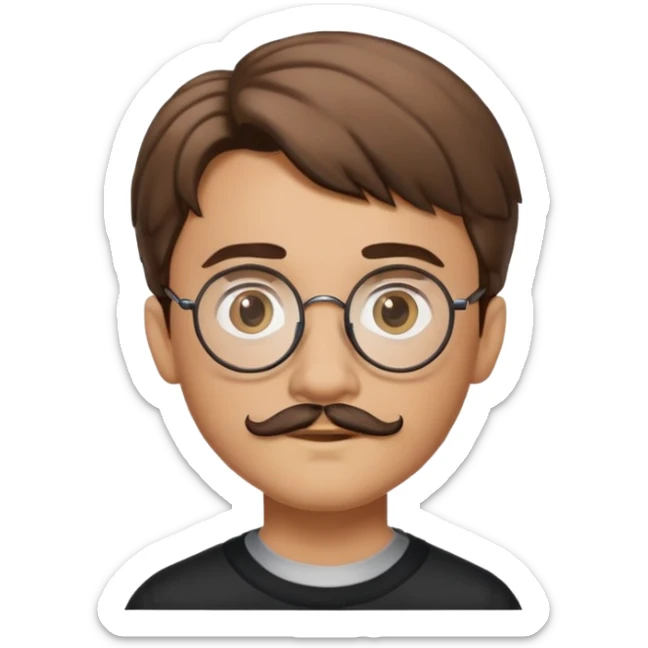 Boy with light skin, brown hair and a brown moustache and Harry Potter glasses  sticker