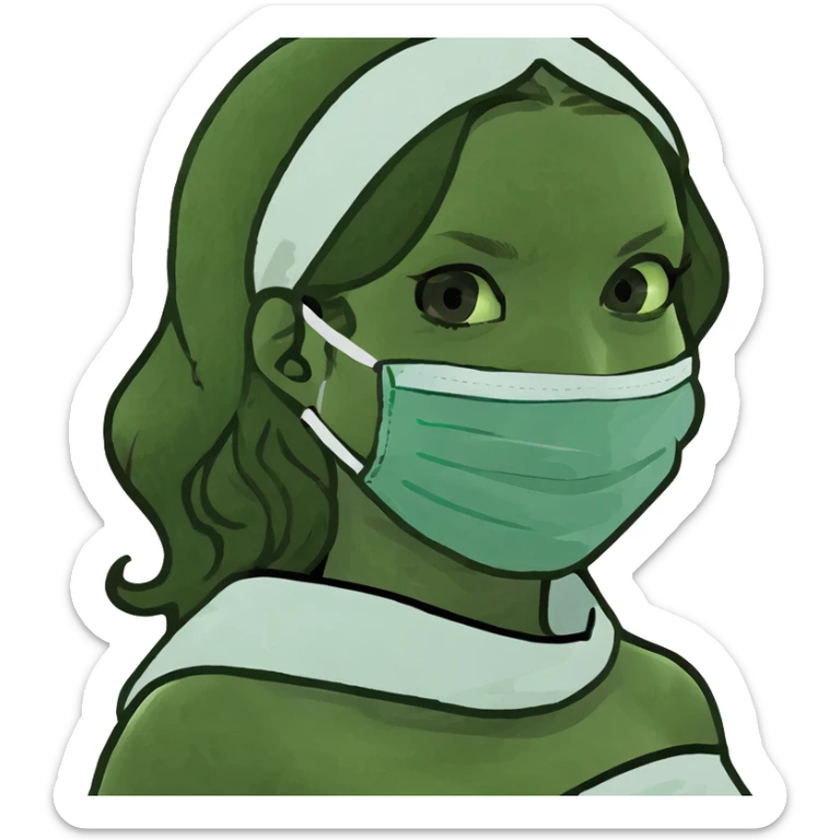 girl long wavy light brown hair in towel wrap with a face mask sticker