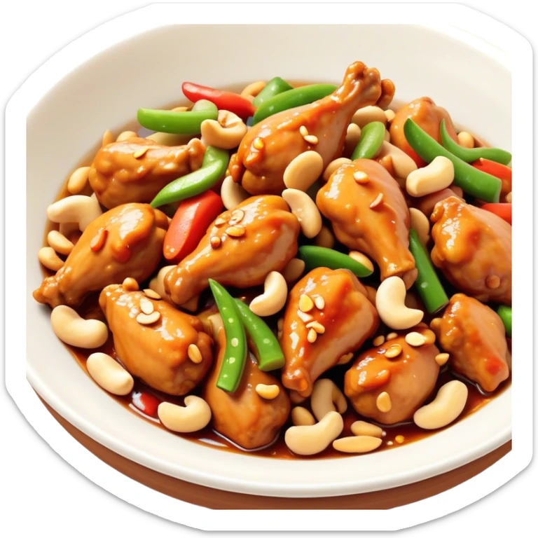 Cinematic Realistic Kung Pao Chicken Dish Emoji, showcasing spicy, stir‚Äêfried chicken with peanuts and vegetables rendered with dynamic textures and vibrant lighting. sticker
