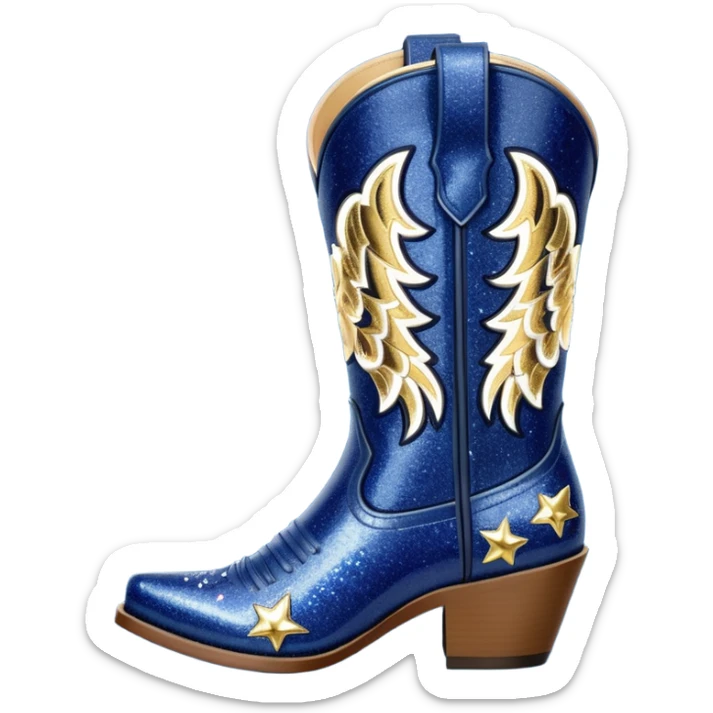 Realistic navy blue fashion cowgirl boots with sparkly shiny glitter fringe sticker