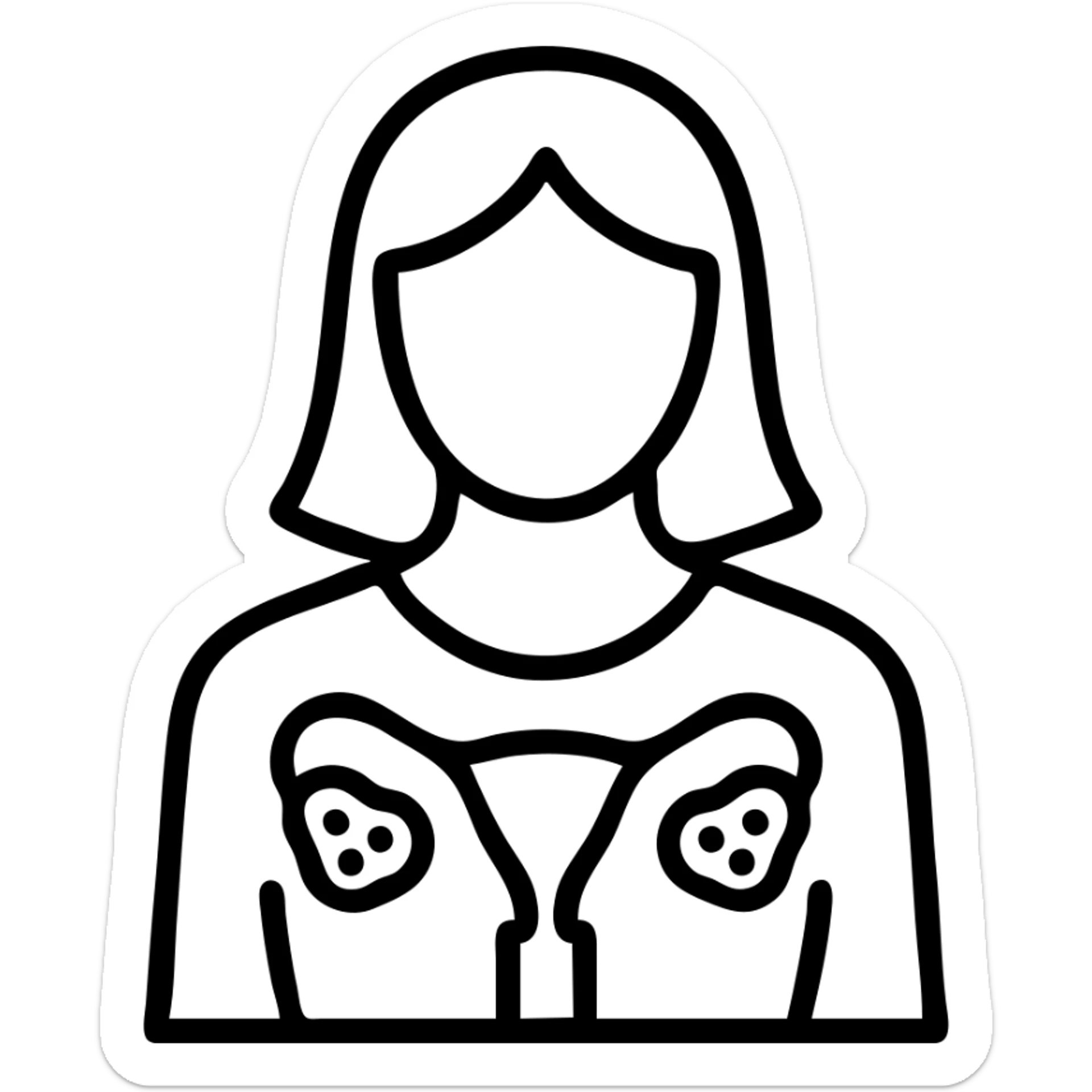 realistic and modern PCOS icon, stylized woman with symbols of polycystic ovaries, clean lines, delicate colors, 2:3 aspect ratio sticker