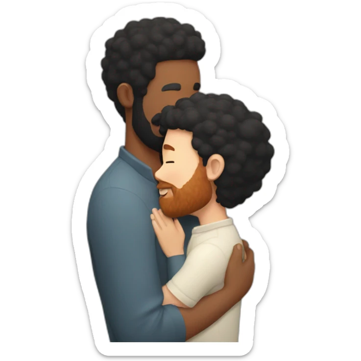 Man with black hair and ginger beard is kissing man with black hair and shaved bear sticker