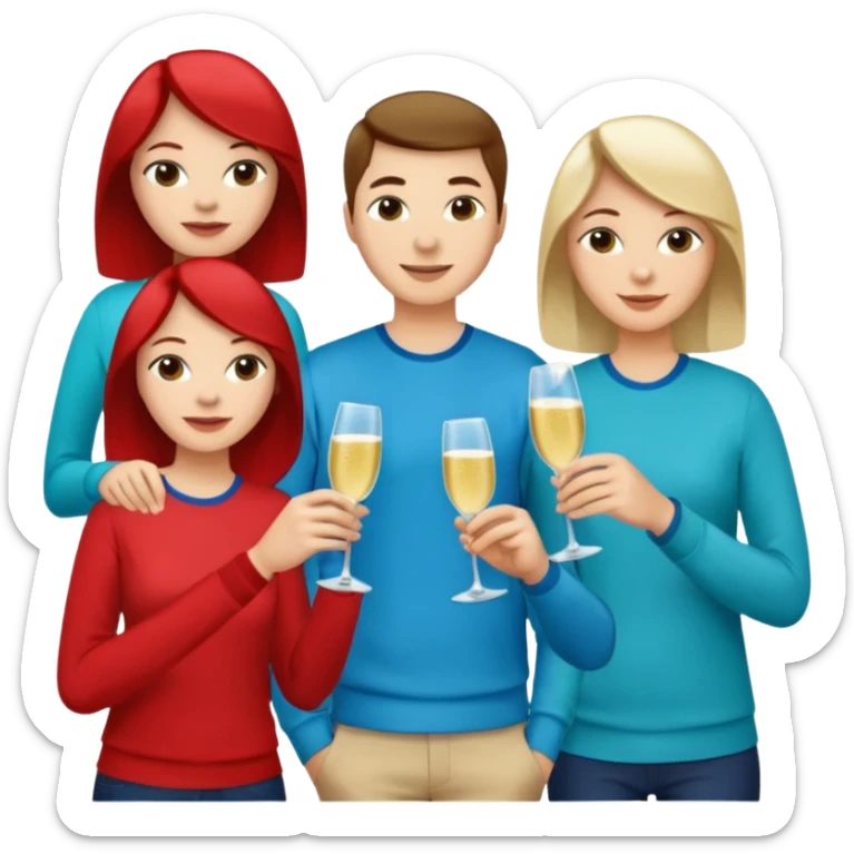 A large crowd of adults in casual clothing with red, aqua and blue shirts with drinks chatting at an afterwork meeting sticker