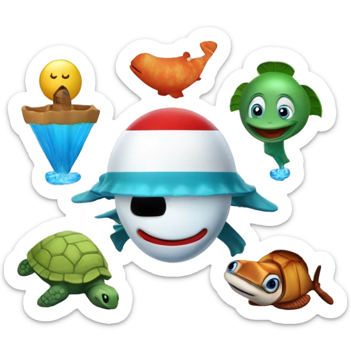 El planeta Tierra con 1 pez payaso, 1 delfín y 1 tortuga marina sticker