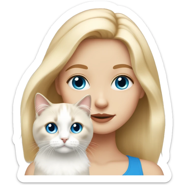White blonde girl with blue eyes with orange and white ragdoll cat  sticker
