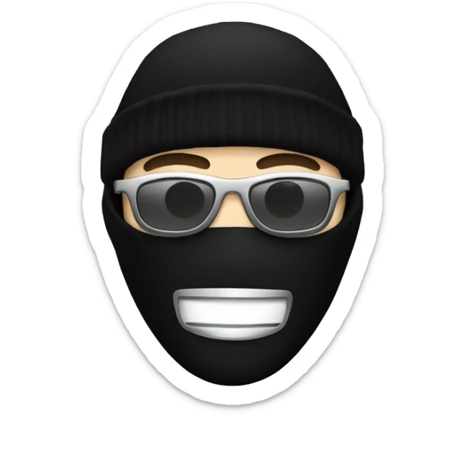 a japanese man with a black balaclava in wooll, black sunglasses and silver grillz on teeth sticker