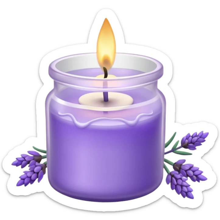 Lavender candle – purple wax in frosted glass jar with lavender flower inside sticker