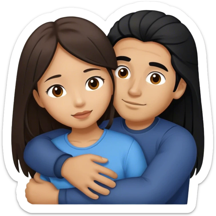 Guy with long black hair hugging Filipina girl with brown hair  sticker