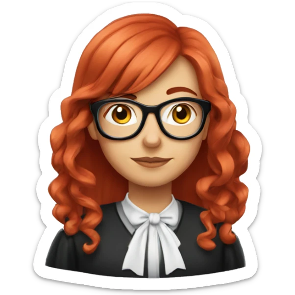 Medium lenght Red-hair judge girl with ribbons in hair and black glasses sticker
