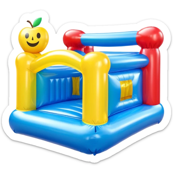 3D render of Bouncy Castle made of shiny inflatable vinyl, visible seam lines, air valve, highly reflective plastic texture, pool toy aesthetic, Apple emoji style, isolated on white background --v 6.0 sticker