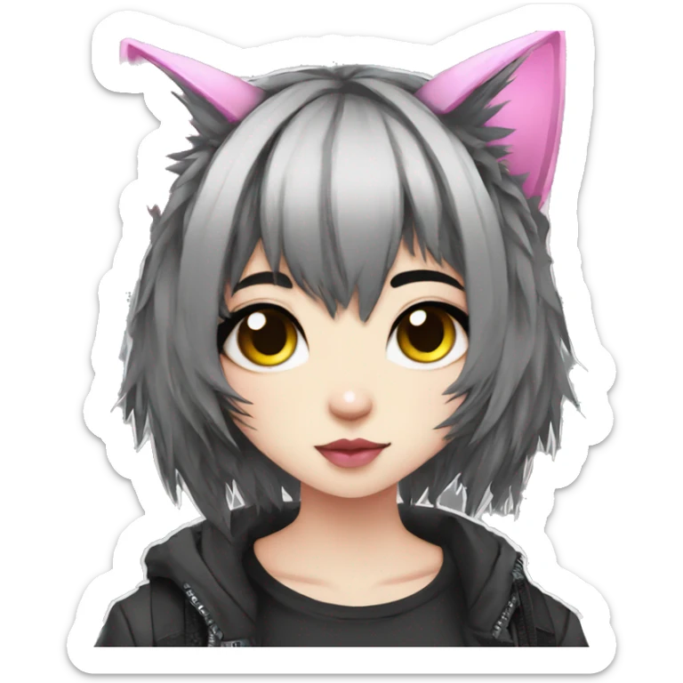 Edgy Kawaii Cute Cool Cartoon Anime Punk Techwear Catgirl sticker