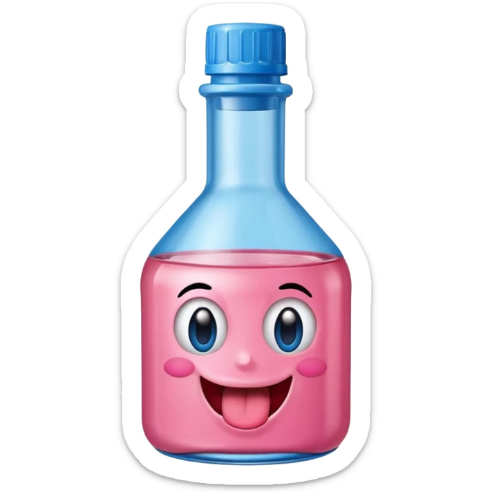 Smiling bottle of oil pink with silly face tongue out blue top sticker