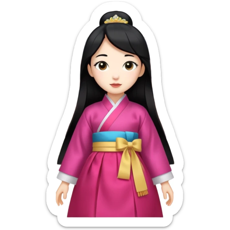 A Korean princess walking around her palace is real, has black hair and a white face sticker