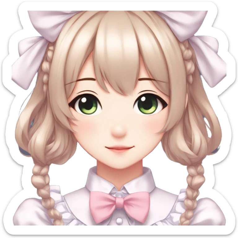 Gorgeous anime style catgirl with blushing face with maid outfit bow tie idol model kawaiicore pearly petite simplistic aesthetic trending style sticker