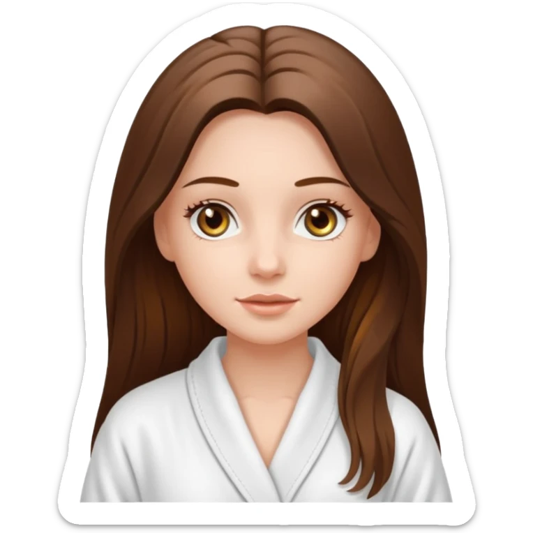 white long brunette hair girl with hazel eyes in a bathrobe  at the spa sticker