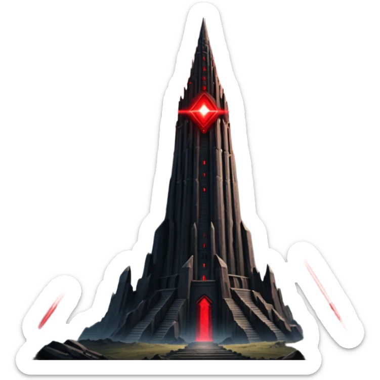 Barad Dúr from Lord of the Rings, Dark, giant Tower, with red laser beams shooting into the sky sticker