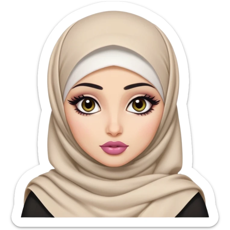 hijabi, pretty big lips, arab clothes, pale skin,  dark eyes, pretty bratz baddie, black eyeliner.  sticker