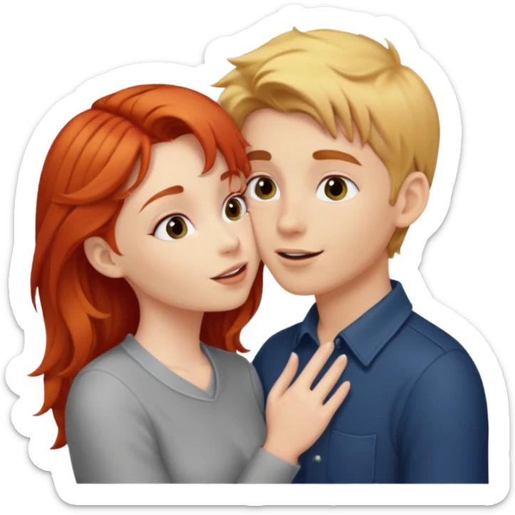 Red hair girl and blonde boy kissing sticker