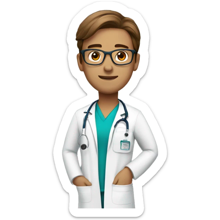 Make Doctor in scrubs and stethoscope with brown hair and glasses sticker