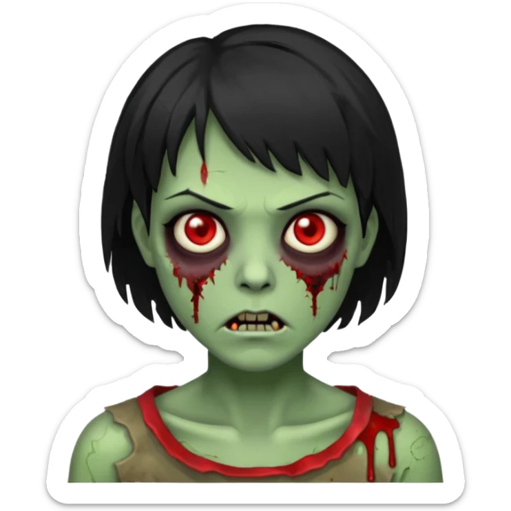 Uma zumbi de pele verde cabelo chanel todo preto bagunçado sem cabelo verde sticker