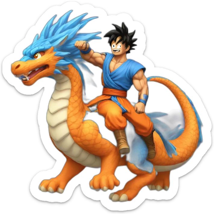 indian adult guy wearing Goku costume riding a blue flying dragon sticker
