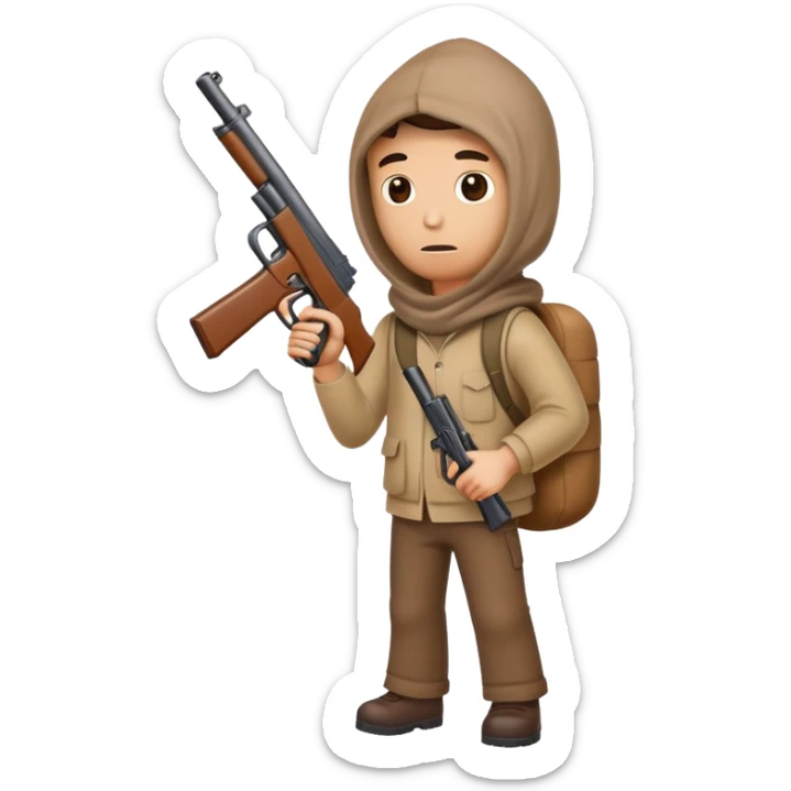 cartoon man with sack over head carrying a toy gun full body sticker