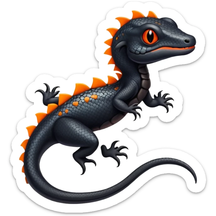 A black Salandit-newt-hybrid-Fakémon-creature with orange belly sticker